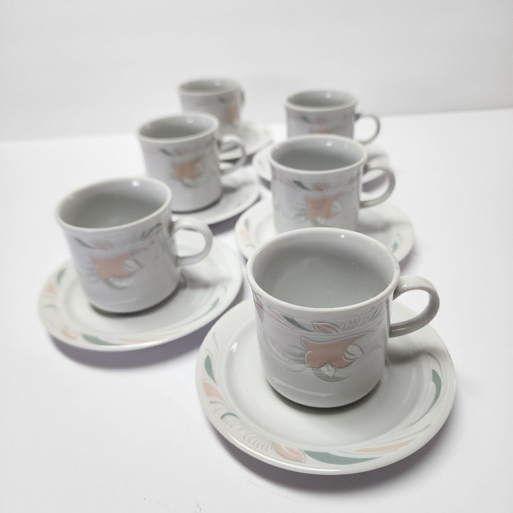 Vintage Kahla Demitasse 12 Piece Set Peach Lily Cups and Saucers